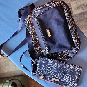 Baggallini Uptown Bag with RFID Phone Wristlet in Printed Blue Canvas Women's